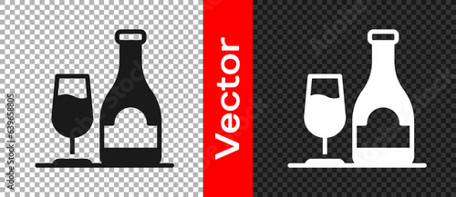 Black Wine bottle with glass icon isolated on transparent background. Vector