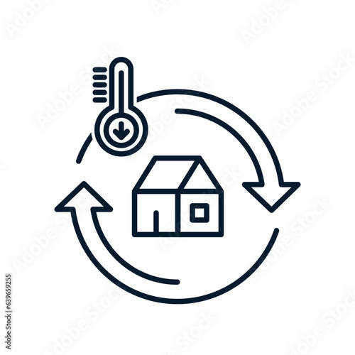 The concept of home air conditioning maintenance, climate control, home cooling, thermal insulation. Vector icon isolated on white background.