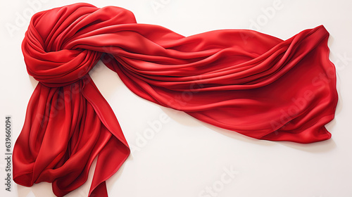 Red scarf on a white background, Bright color. Generative Ai