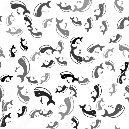 Black Whale icon isolated seamless pattern on white background. Vector