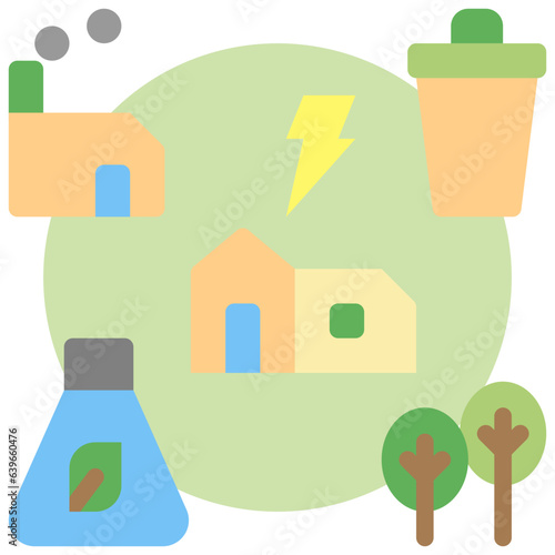biomass process power with zero waste flat style icons