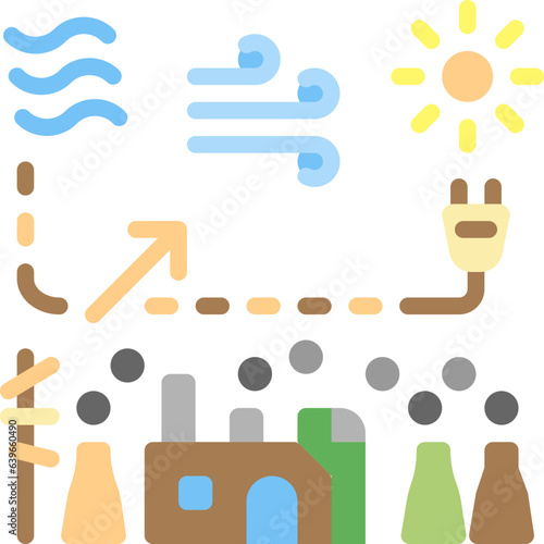 phase out coal power plant flat style icons
