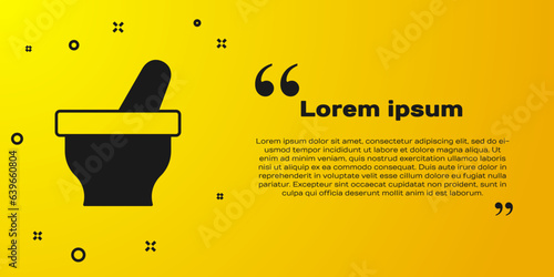 Black Mortar and pestle icon isolated on yellow background. Vector