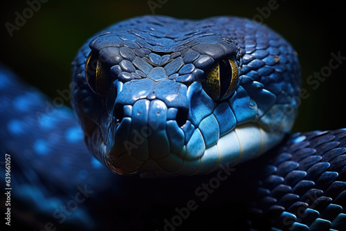 Blue viper snake closeup