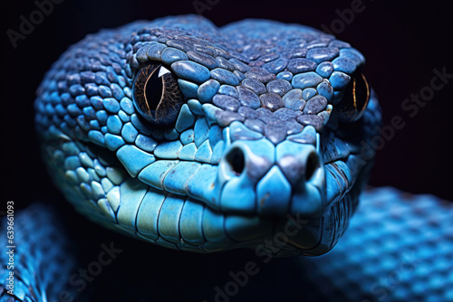 Blue viper snake closeup