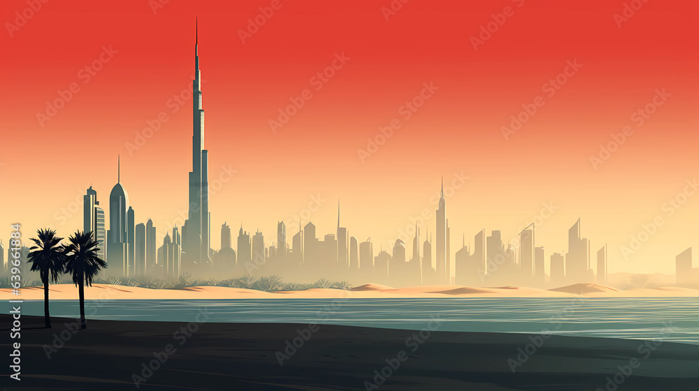 Illustration of the beautiful city of Dubai. United Arab Emirates