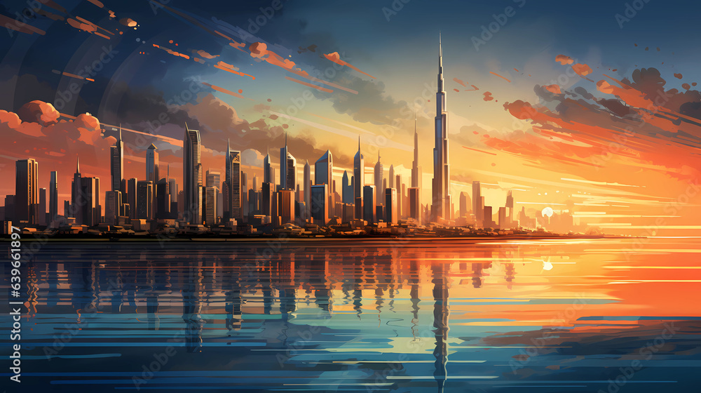 Illustration of the beautiful city of Dubai. United Arab Emirates