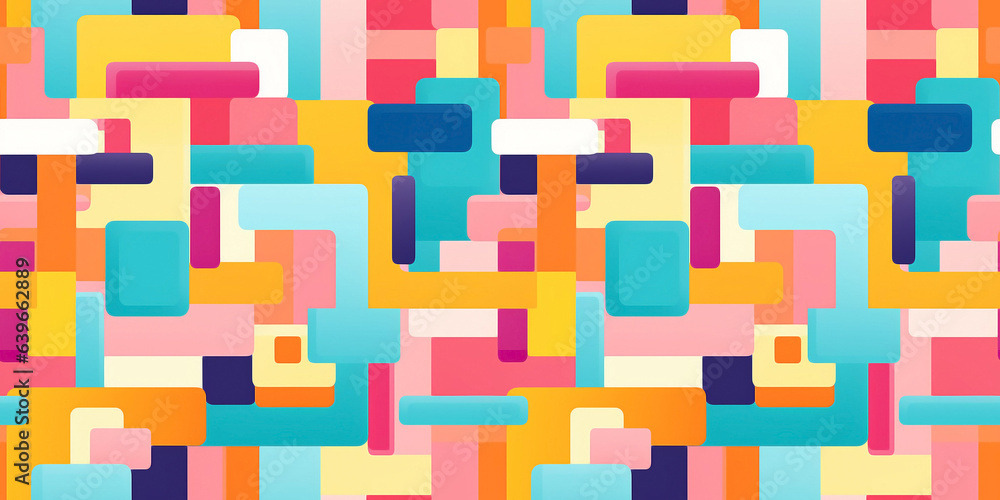 Seamless pattern of colorful box designs. Concept: Dynamic rectangular motifs. Seamless pattern of colorful box designs. Concept: Dynamic rectangular motifs.