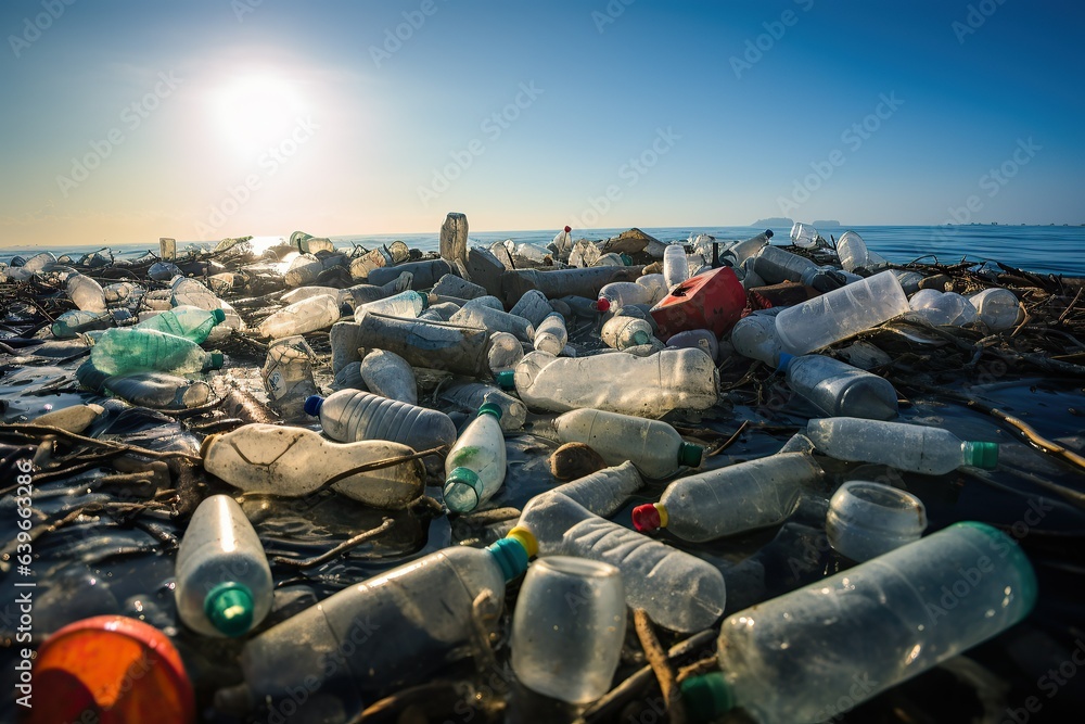 Ocean Plastic Pollution Concerns. AI generated Ocean Plastic Pollution Concerns. AI generated