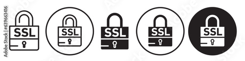 SSL icon. Secure payment gateway of browser or website portal symbol. Vector set of standard security technology certificate. Flat outline of internet with online safe network padlock  system. 