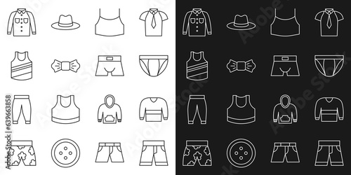 Set line Short or pants  Sweater  Men underpants  Female crop top  Bow tie  Undershirt  Shirt and icon. Vector