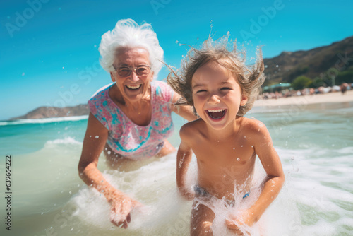 Sunny Beach Bliss: Grandmother and Grandchild Bonding © Andrii 
