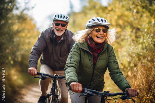 Joyful Seniors Cycling Through Scenic Landscapes © Andrii 