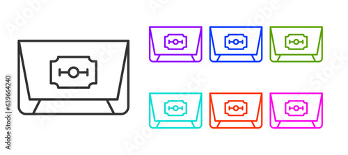 Black line Blade razor icon isolated on white background. Set icons colorful. Vector