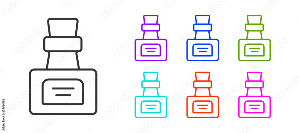 Black line Bottle with potion icon isolated on white background. Flask with magic potion. Happy Halloween party. Set icons colorful. Vector Black line Bottle with potion icon isolated on white background. Flask with magic potion. Happy Halloween party. Set icons colorful. Vector