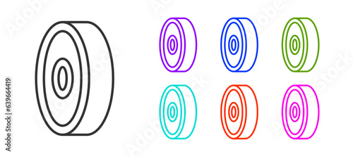 Black line Skateboard ball bearing icon isolated on white background. Set icons colorful. Vector