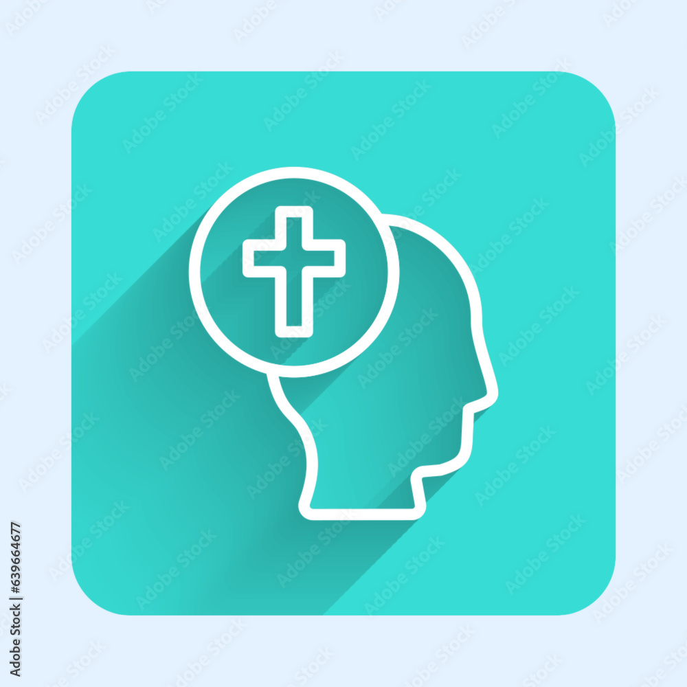 White line Priest icon isolated with long shadow background. Green square button. Vector White line Priest icon isolated with long shadow background. Green square button. Vector
