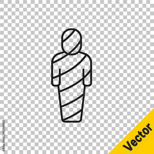Black line Egypt mummy icon isolated on transparent background. Vector
