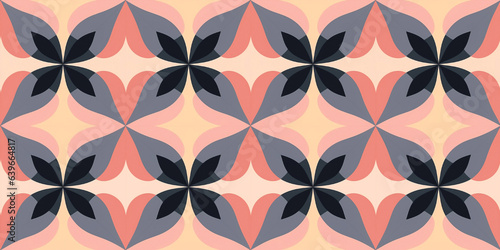 Smokey grey and peach tile motifs seamless pattern. Concept: Tender Arabesque elements with abstract floral elements.