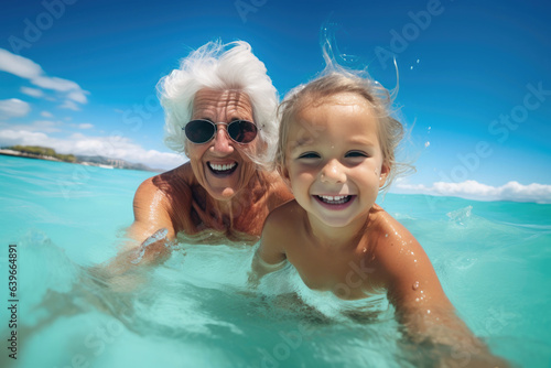 Joyful Grandma and Granddaughter's Beach Adventure © AIproduction