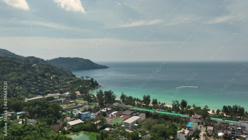 sunny day phuket island coastline bay town aerial panorama 4k thailand sunny day phuket island coastline bay town aerial panorama 4k thailand