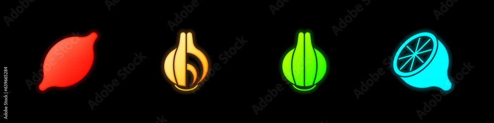 Set Lemon, Onion, and icon. Vector