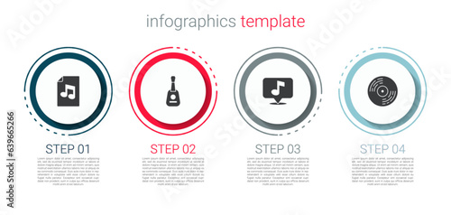 Set Music book with note, Guitar, Musical and Vinyl disk. Business infographic template. Vector