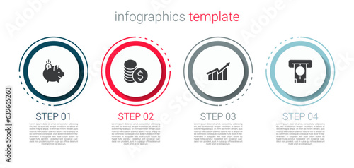 Set Piggy bank with coin, Coin money dollar, Financial growth increase and ATM and. Business infographic template. Vector