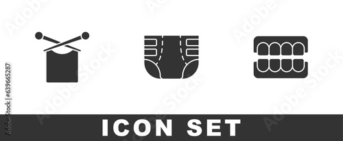 Set Knitting, Adult diaper and False jaw icon. Vector
