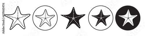 Starfish icon. Cartoon style symbol of sea star fish with five finger in sand of the beach in summer holiday. Vector set of shell underwater ocean coral animal. Flat outline doodle of aqua marine life