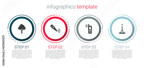 Set Cloud upload, Wireless microphone, Mobile with wi-fi wireless and Antenna. Business infographic template. Vector