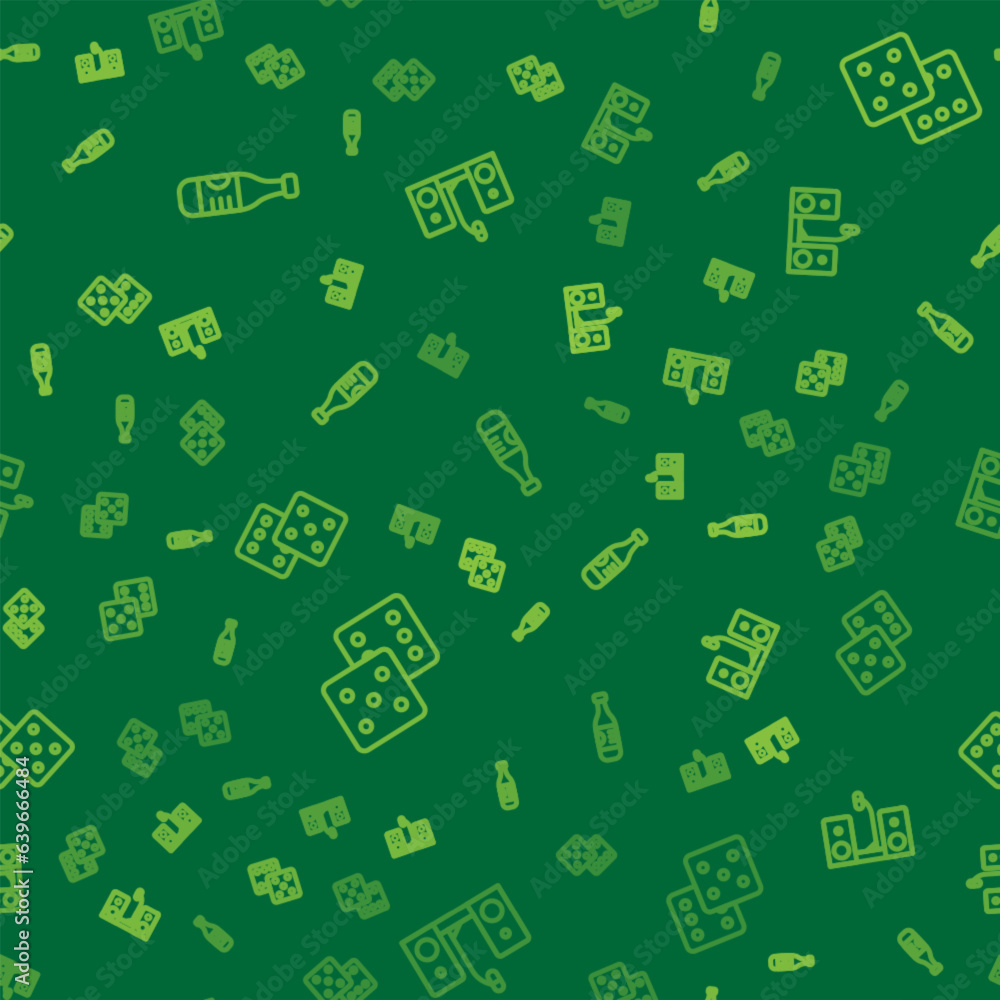 Set line Bottle of water, Game dice and Home stereo with two speakers on seamless pattern. Vector Set line Bottle of water, Game dice and Home stereo with two speakers on seamless pattern. Vector