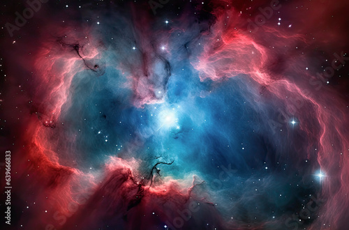 universo exterior , galaxias, nebulosa de color rojo, con estrellas y planeta al fondo