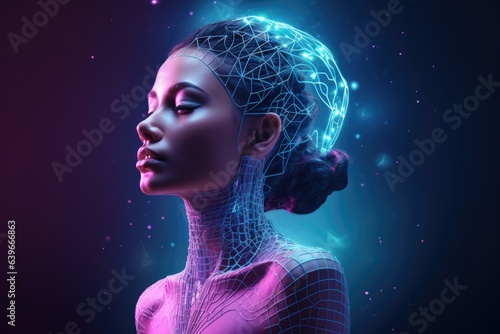 Neural network ai supercomputer in the form of a beautiful girl