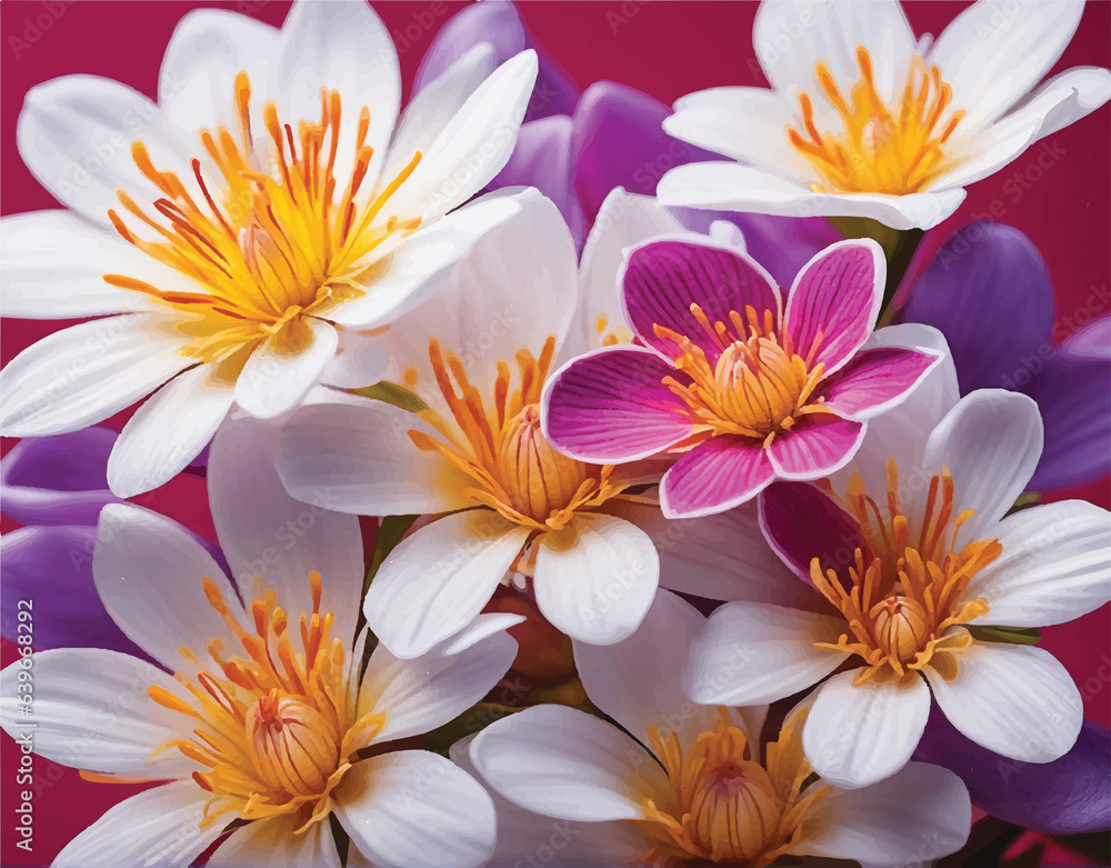 Colorful flowers on purple background