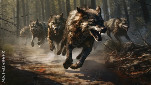 Chasing pack of wolves created with Generative AI