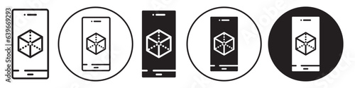 AR Icon. Augmented and virtual reality vr symbol in flat outline style. Vector set of futuristic smartphone application with digital prototype model interface display.3D mobile device screen Logo sign