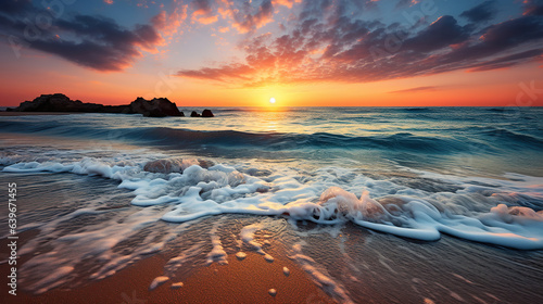 Sunrise Symphony. Beautiful sunrise over the sea. Generative AI