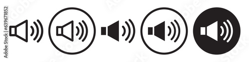 Audio Icon. Symbol of loud music or video player speaker. Flat outline of microphone volume noise while radio broadcasting media or speech. Vector set of sound amplifier horn alert web logo