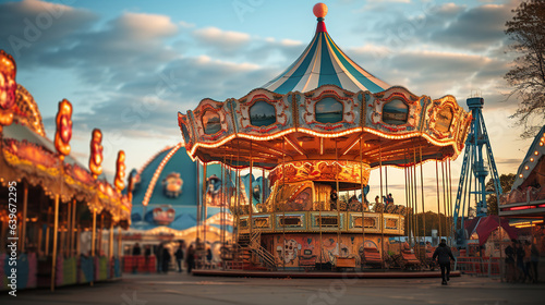 Thrills and Laughter at the Ferris Wheel and Swing Attractions. Generative AI