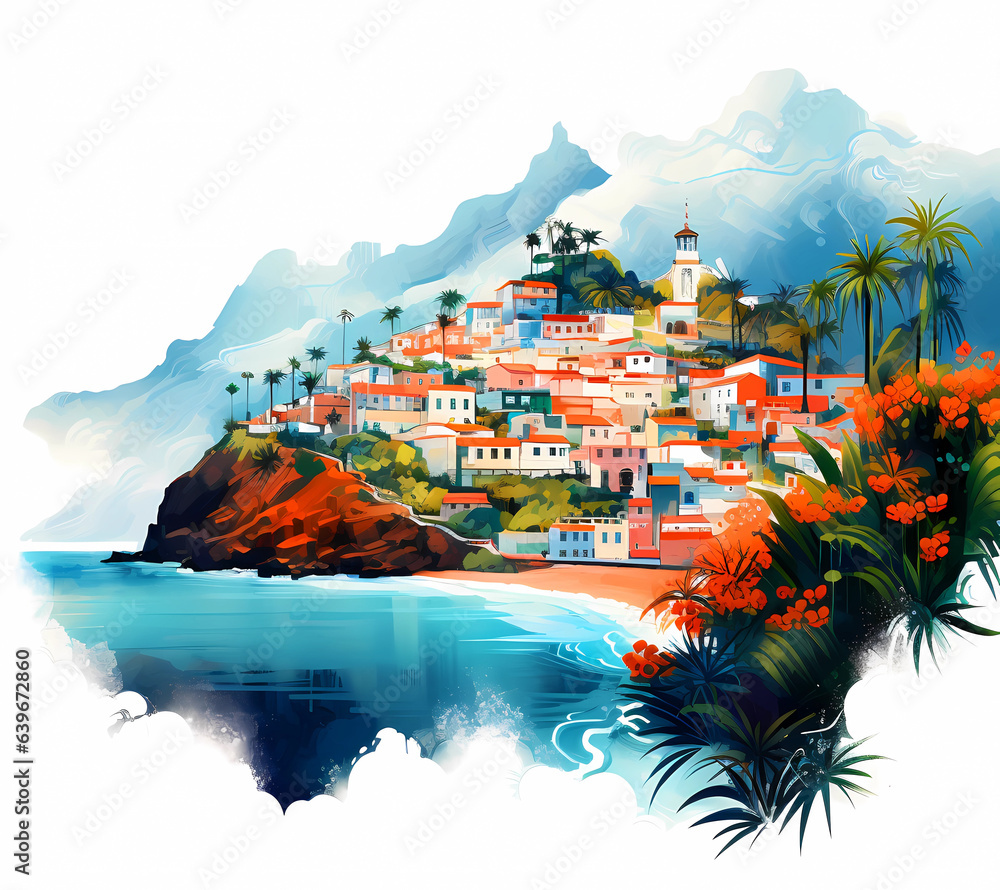 Illustration of a beautiful view of a tropical island