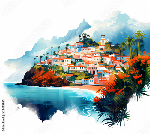 Obraz na płótnie Illustration of a beautiful view of a tropical island w salonie