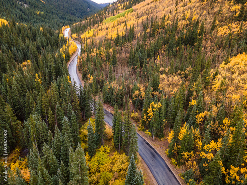 Road in the Rocky Mountains of Colorado in Autumn 