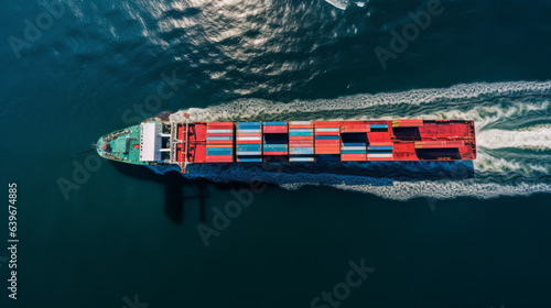 Cargo ship - Ship on the high seas - Ship with containers on the high seas - import - export  photo