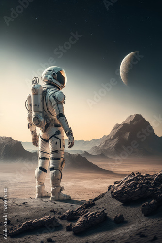 Astronaut on a planet - Astronaut on mars - Space travel - Planets - Created with Generative AI technology.