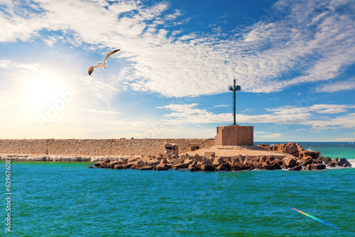 Ruins of the famous Alexandria lighthouse, popular place of visit in Egypt