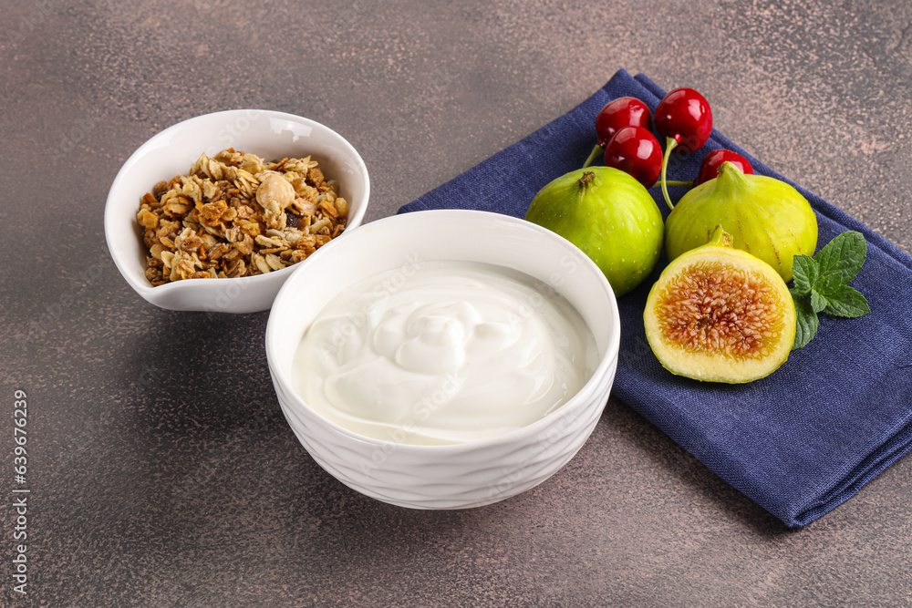 Traditional homemade Greek yoghurt with granola Traditional homemade Greek yoghurt with granola