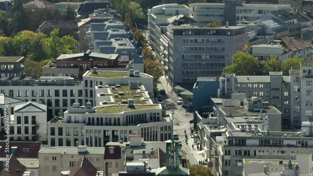 sunny evening stuttgart city center street view rooftops aerial panorama 4k germany sunny evening stuttgart city center street view rooftops aerial panorama 4k germany