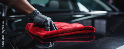 Cleaning the car engine with a microfiber cloth. generative ai