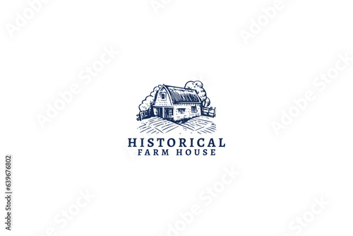 vector hand draw farm house logo design